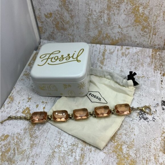 Fossil Gold and Peach Glass Bracelet with Links Design - Picture 3 of 8